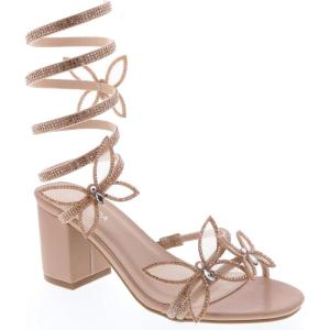 image:imageTOP Moda Diamond29 Womens Butterfly Spiral Coil Wrap Dressy Block Heel Sandal Nonslip sole Rhinestone High Heel Sandals For Wedding Party Prom Evening WearNude Pu