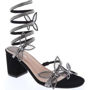 image:imageTOP Moda Diamond29 Womens Butterfly Spiral Coil Wrap Dressy Block Heel Sandal Nonslip sole Rhinestone High Heel Sandals For Wedding Party Prom Evening WearBlack Nub