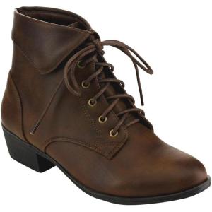 image:imageTOP Moda EC89 Womens Foldover Lace Up Low Chunky Heel Ankle BootiesBrown