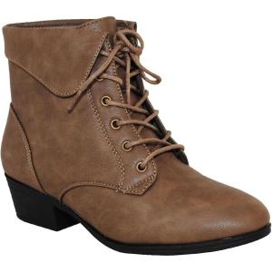 image:imageTOP Moda EC89 Womens Foldover Lace Up Low Chunky Heel Ankle BootiesKhaki