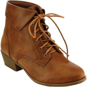image:imageTOP Moda EC89 Womens Foldover Lace Up Low Chunky Heel Ankle BootiesTan