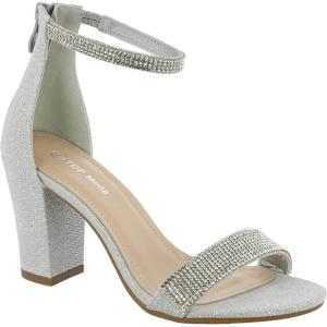 image:imageTOP Moda Gallery45 Ankle Strap Dressy High Heel Sandal Nonslip Sole For Wedding Party Prom Evening Wear or Any Occasion Sleek Style Block Heel SandalsSilver Glitter