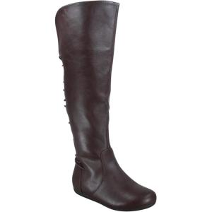 image:imageTOP Moda Night76 Womens Mid Calf Round Toe Buckle Slouched Flat BootsBrown Lace