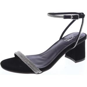 image:imageTOP Moda Shoes Women Block Short Heels Open Toe Ankle Strap Bling Rhinestone City1Black Nubuck