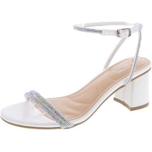 image:imageTOP Moda Shoes Women Block Short Heels Open Toe Ankle Strap Bling Rhinestone City1White Pu