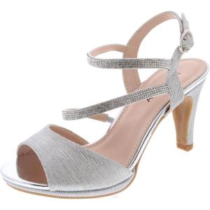 image:imageTOP Moda Shoes Women Stiletto Heels Open Peep Toe Ankle Strap Bling Rhinestone Glitter Pamela1Silver