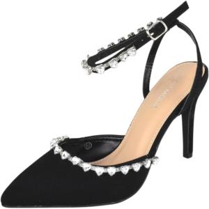 image:imageTOP Moda Shoes Women Stiletto High Heels PointedToe Ankle Strap Bling Rhinestone ParsonBlack Nubuck