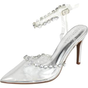 image:imageTOP Moda Shoes Women Stiletto High Heels PointedToe Ankle Strap Bling Rhinestone ParsonSilverClear