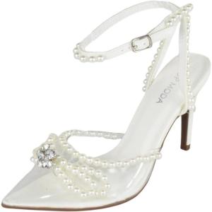 image:imageTOP Moda Shoes Women Stiletto High Heels PointedToe Ankle Strap Bling Rhinestone ParsonWhite Pu