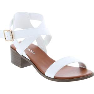 image:imageTOP Moda Vision75 Womens Ankle Wrap Adjustable Buckle Stacked Chunky Heel SandalWhite Pu