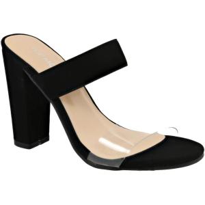 image:imageTOP Moda Women Clear Open Round Toe Double Strap Rhinestone Embellished Chunky Mule Heel SandalBlack1