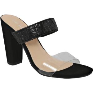 image:imageTOP Moda Women Clear Open Round Toe Double Strap Rhinestone Embellished Chunky Mule Heel SandalBlack26