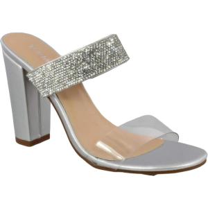 image:imageTOP Moda Women Clear Open Round Toe Double Strap Rhinestone Embellished Chunky Mule Heel SandalSilver26