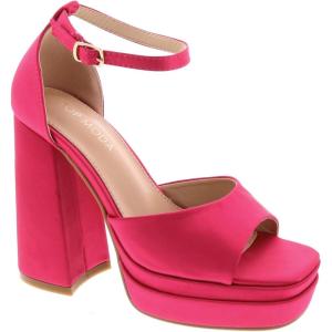 image:imageTOP Moda Women High Heels Chunky Block Platform Ankle Strap Open Square Toe Heels SandalsFuchsia Satin