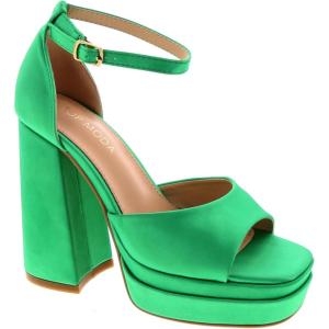 image:imageTOP Moda Women High Heels Chunky Block Platform Ankle Strap Open Square Toe Heels SandalsGreen Satin