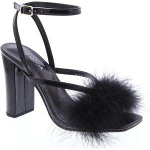 image:imageTOP Moda Womens Chunky Block Heel Feather Fur SandalsBlack Patent