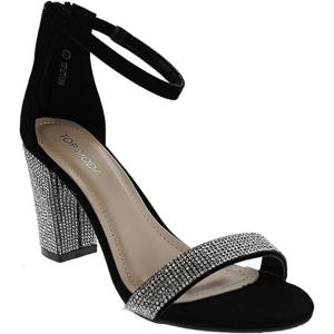 image:imageTOP Moda Womens Chunky Heel Ankle Strap SandalsRhinestone Block Heel SandalBlack Nub