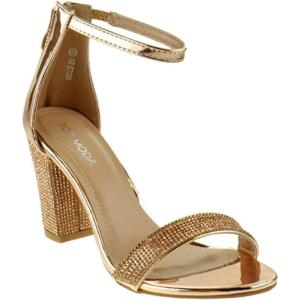 image:imageTOP Moda Womens Chunky Heel Ankle Strap SandalsRhinestone Block Heel SandalRose Gold Patent