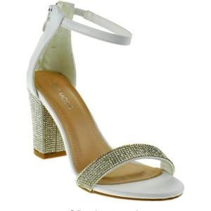 image:imageTOP Moda Womens Chunky Heel Ankle Strap SandalsRhinestone Block Heel SandalWhite Pu