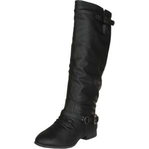 image:imageTOP Moda Womens Coco20 Knee High Round Toe Buckle Slouched Riding Flat BootsBlack01