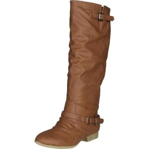 image:imageTOP Moda Womens Coco20 Knee High Round Toe Buckle Slouched Riding Flat BootsTan01