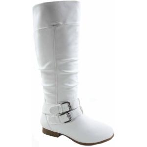 image:imageTOP Moda Womens Coco20 Knee High Round Toe Buckle Slouched Riding Flat BootsWhite
