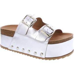 image:imageTOP Moda Womens Cork Platform Slide Slipper Sandals BlackSilver Metallic