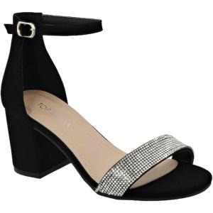 image:imageTOP Moda Womens Fashion Ankle Strap Chunky Low Heel Dress Sandal Glitter ShoesBlack Nub Rhinestone