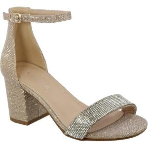 image:imageTOP Moda Womens Fashion Ankle Strap Chunky Low Heel Dress Sandal Glitter ShoesRose Gold Glitter