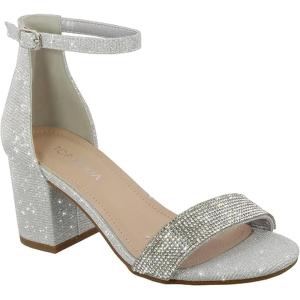 image:imageTOP Moda Womens Fashion Ankle Strap Chunky Low Heel Dress Sandal Glitter ShoesSilver Glitter