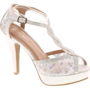 image:imageTOP Moda Womens Hy5 Formal Evening Party Lace Ankle TStrap Peep Toe Stiletto High Heel PumpsWhite Glitter