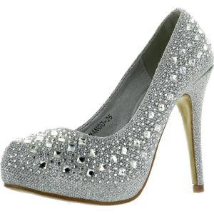 image:imageTOP Moda Womens Mango25 Rhinestone Studded Sparkling Platform Stiletto Heel Dress PumpsSilver