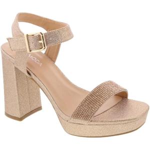 image:imageTOP Moda Womens Open Toe Chunky High Heel Ankle Strap Rhinestone Platform SandalsRose Gold Rhinestone