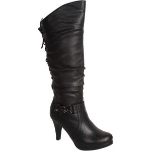 image:imageTOP Moda Womens Page65 Knee High Round Toe LaceUp Slouched High Heel BootsBlack Pu