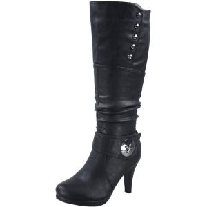 image:imageTOP Moda Womens Page65 Knee High Round Toe LaceUp Slouched High Heel BootsBlackButton