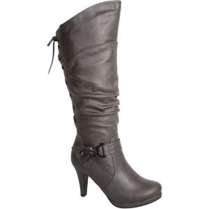 image:imageTOP Moda Womens Page65 Knee High Round Toe LaceUp Slouched High Heel BootsGray Pu