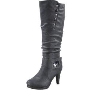 image:imageTOP Moda Womens Page65 Knee High Round Toe LaceUp Slouched High Heel BootsGreyButton