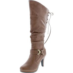 image:imageTOP Moda Womens Page65 Knee High Round Toe LaceUp Slouched High Heel BootsTaupe