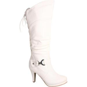 image:imageTOP Moda Womens Page65 Knee High Round Toe LaceUp Slouched High Heel BootsWhite Pu