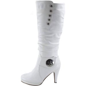 image:imageTOP Moda Womens Page65 Knee High Round Toe LaceUp Slouched High Heel BootsWhiteButton