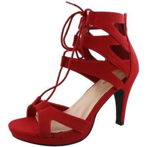 image:imageTOP Moda Womens Pebble2 Gladiator Lace Up Bootie SandalsRed