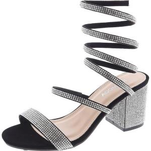 image:imageTOP Moda Womens Rhinestone Strappy Spiral Ankle Strap Low Chunky Block Heel SandalsBlack Rhinestone