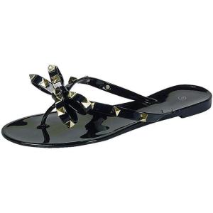 image:imageTOP Moda Womens Studded Jelly Flip Flops Sandals with BowBlack