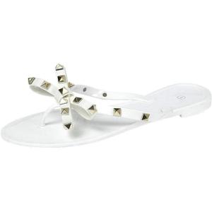 image:imageTOP Moda Womens Studded Jelly Flip Flops Sandals with BowWhite