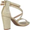 image:imageTOP Moda Shoes Women Chunky Block High Heels Open Toe CrissCross Double Ankle Strap Back Zipper Beth8Champagne Glitter