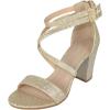 image:imageTOP Moda Shoes Women Chunky Block High Heels Open Toe CrissCross Double Ankle Strap Back Zipper Beth8Champagne Glitter
