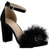 image:imageTOP Moda Women Chunky Heels Ankle Strap Sandals with Fur KONNER30 BLACK 9