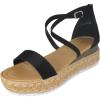 image:imageTOP Moda Women Espadrille Wedge Heels Sandals Open Peep Toe Platform Flatform Ankle Strap Candide9Black Nubuck
