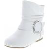image:imageTOP Moda Womens Ankle Booties Buckle Mid Calf Buckle Slouch Flat Heel Strap Fashion ShoesWhite1