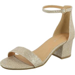image:imageOver the Toe Strap Ankle Wrap Strap Heel Open Toe Block Heel 2 Low Champagne 65